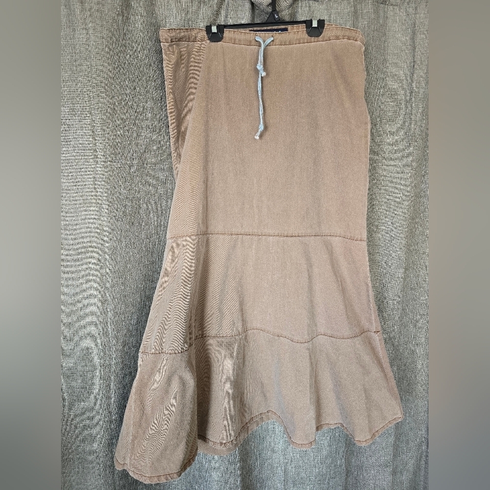 Vtg Y2k Blue Asphalt Brown Denim Tiered Trumpet Maxi Skirt Size 9